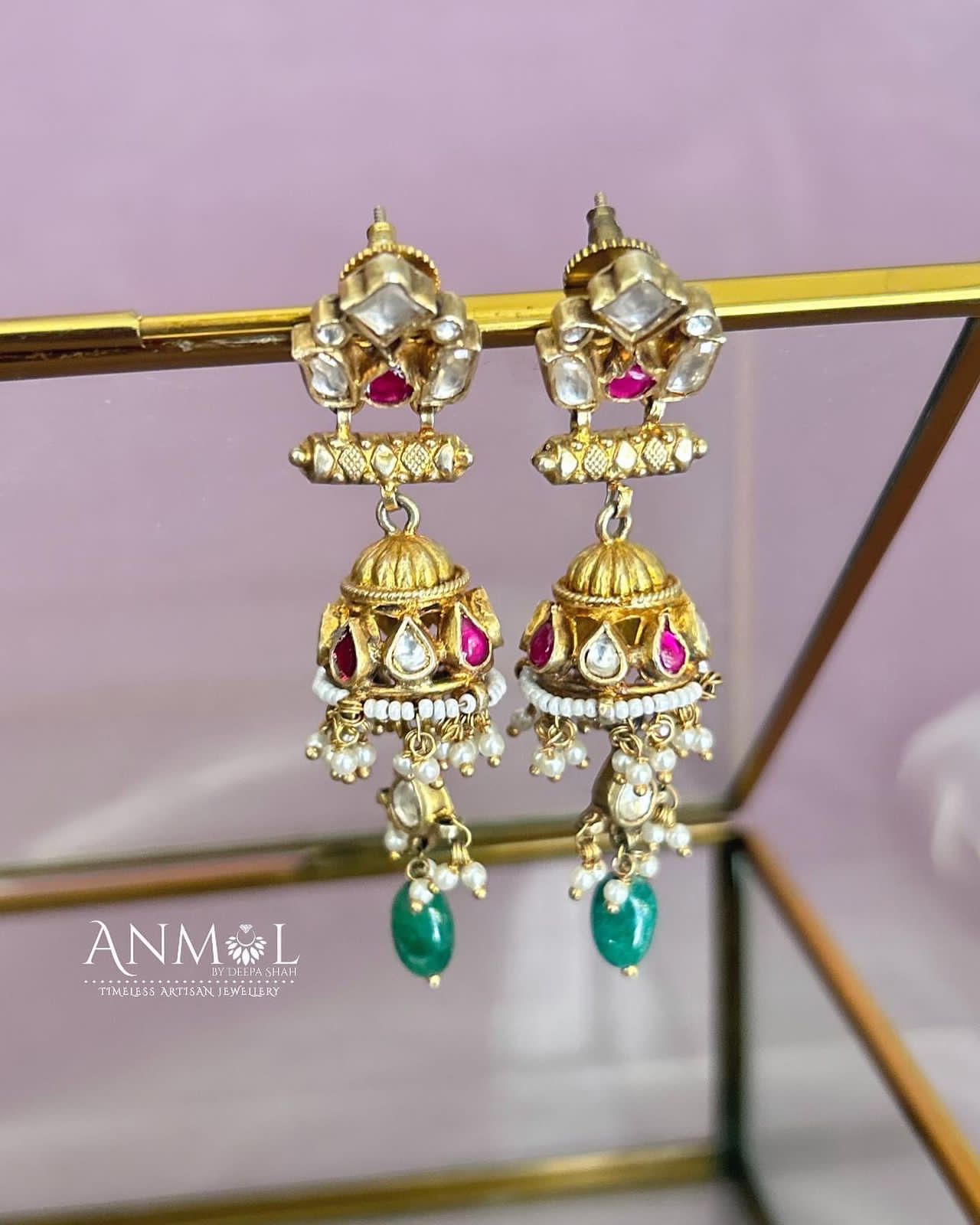 Pink White Kundan Javri Necklace Set