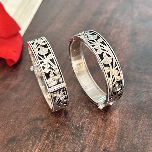 silver cutwork bangle pair