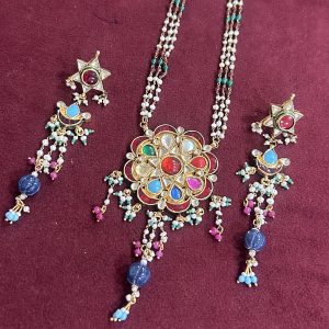 IMG_8248 Adah navratna pendent setwith fresh water pearls strings