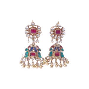 Multi Kundan Silver Base Earring