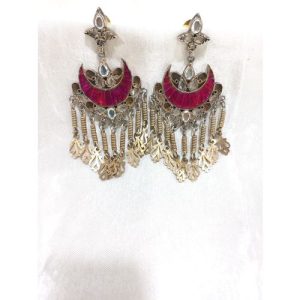 White Pink Stone Chand Earring