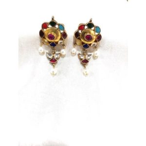 Navratna Golden Pearl Setting Studs