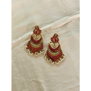 Pink Stone Temple Peacock Earring