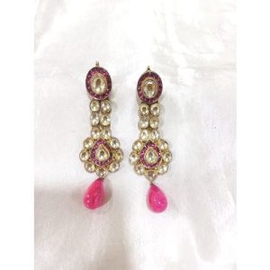 Rhodolite White Kundan Earrings