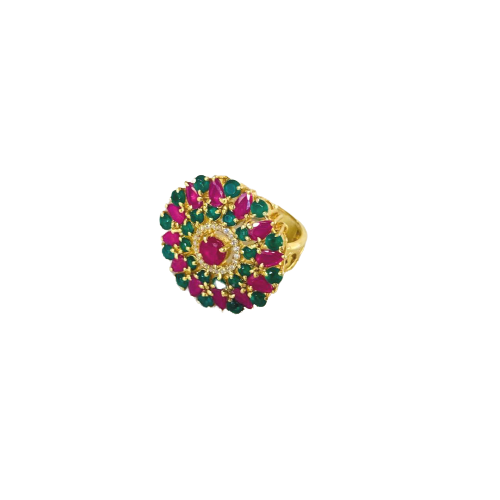 Multi Kundan Red Green Stone Ring