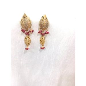 Golden Cut Work Ruby Beads Earring