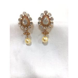 Ruby Stone Polki Pan Shape Pearl Drop Earring