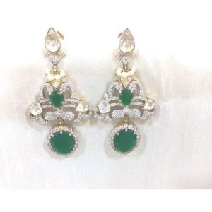 Green Onyx And Cz Diamond Earrings