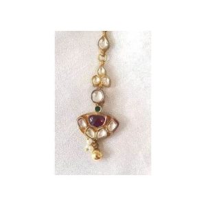 Multi Kundan Silver Based Small Maang Tikka