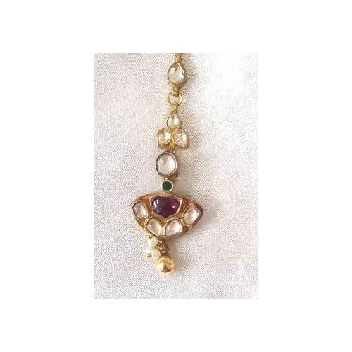 Multi Kundan Silver Based Small Maang Tikka