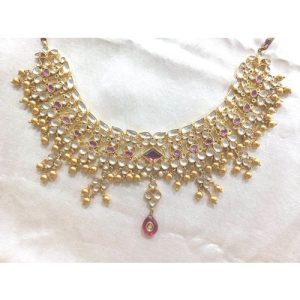 Rhodo And White Jadtar Heavy Necklace