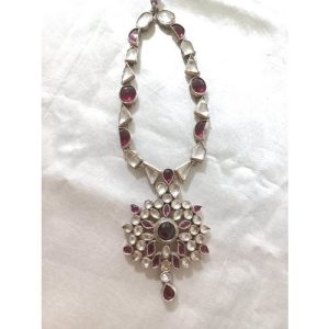 Rhodolite White Kundan Silver Finish Necklace