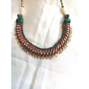 Red Green Bikaneri Enamel Elephant Shape Pieces Necklace