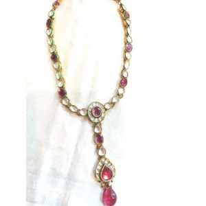 Rhodolite White Kundan Single Line Necklace Set