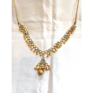 Turquoise White Kundan Necklace Set