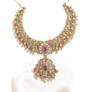 Red White Kundan Necklace Set