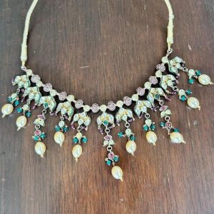 Splash Of Kundan Pearl Drops Marun Thread Ball Necklace Set