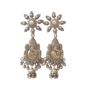 Plain Silver Oxidised Ganpati Long Earring.