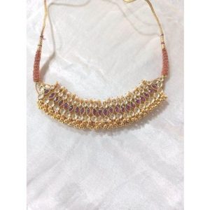 Rhodo White Jadtar Necklace Set