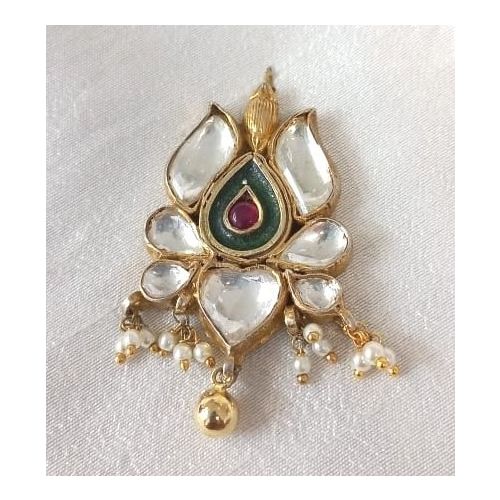 Red White Kundan Green Enamel Silver Based Maang Tikka