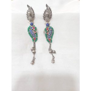 925 Silver Carving Pecock Fusion Earrings