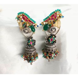 Splash Of Color Kundan Fusion Silver Dool Earrings