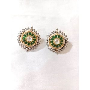 Green White Peral Twotone Silver Studs