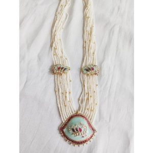 Turquoise Enamel Peacock Motif Piece With Ivory Beads