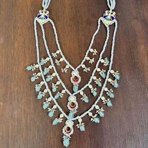 3 Layerd Pearl Kundan Necklace Set