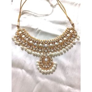 White Kundan Garnet Stone Necklace Set