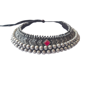 Plain Silver Oxidised Temple Work Necklace