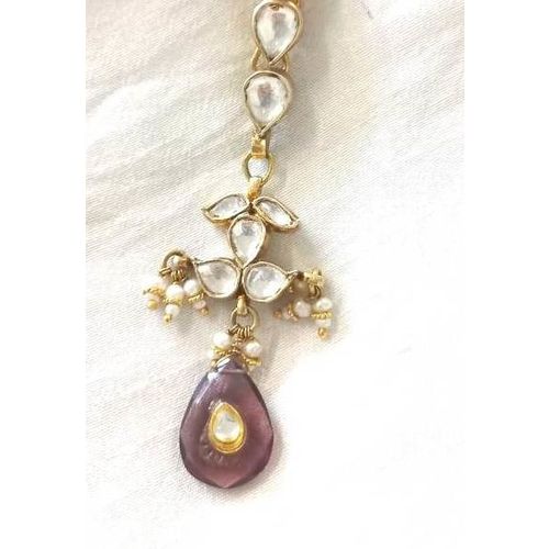 White Kundan Rhodolite Drop Silver Based Maang Tikka