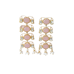 Light Pink Colour Stone White Kundan Long Earring