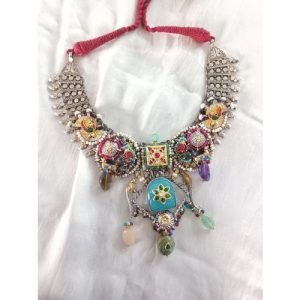 Peacock Cow Twotone Multi Stone Fusion Necklace