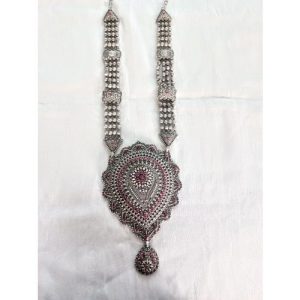 925 Temple Garnet Stone Long Necklace Set