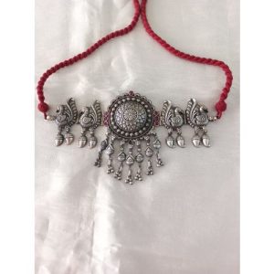 Pink Stone Temple Peacock Choker Necklace