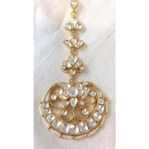 Full White Kundan Silver Based Maang Tikka