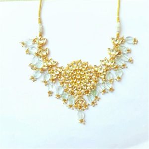 Full White Kundan Light Green Colour Drop Hanging Choker Set