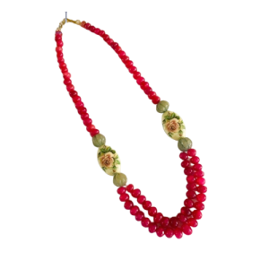 Pink Beads With Painting Oval Piece Mala Necklace