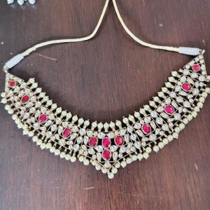 Pink White Jadtar Necklace Set