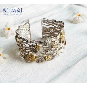 92.5 Palin Silver Gj Flowers Broad Cuff