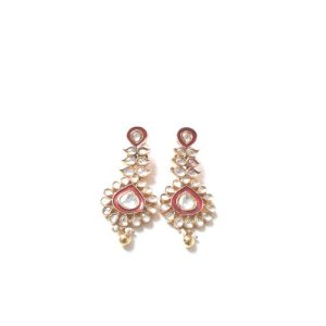 Full White Kundan Orrange Enamel Earring