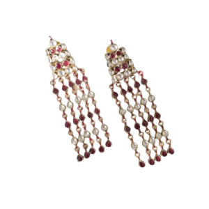 Marun White Kundan 5 Line Long Earrings