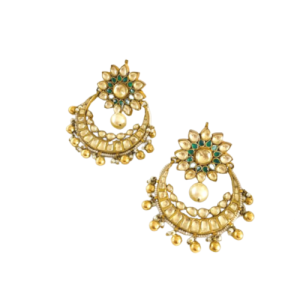 Green White Kundan Chand Earring