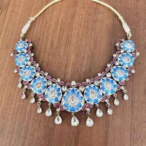 TURQUOISE BIKANERI KUNDAN NECKLACE SET