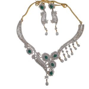 Green Stone Cz Necklace Set