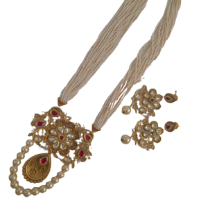 Red White Kundan Gold Finish Necklace Set