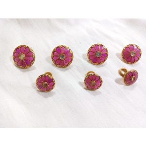 White And Jaipuri Pink Kundan Golden Polish Kurta Buttons For Men