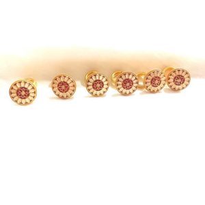 Red White Enamel Golden Finishing Silver Based Kurta Buttons For Men