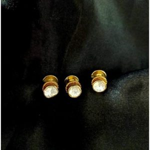 White Kundan Silver Based Golden Carving Kurta Buttons For Men